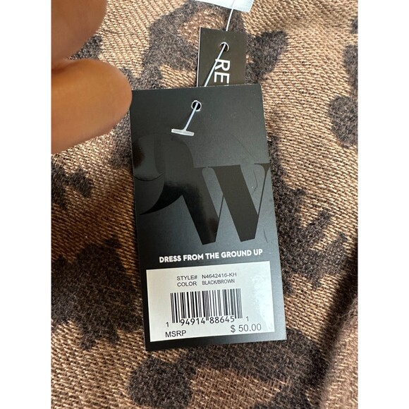 Nine West Reversible Wrap Scarf Plaid Leopard Brown Black Fringe NWT $50 MSRP - Picture 6 of 9